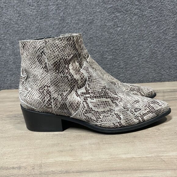 BIANCO Snake Side Zip Bootie Ankle Boots PORTUGAL Pointed Toe Womens US 8 EU 39 - Picture 5 of 10